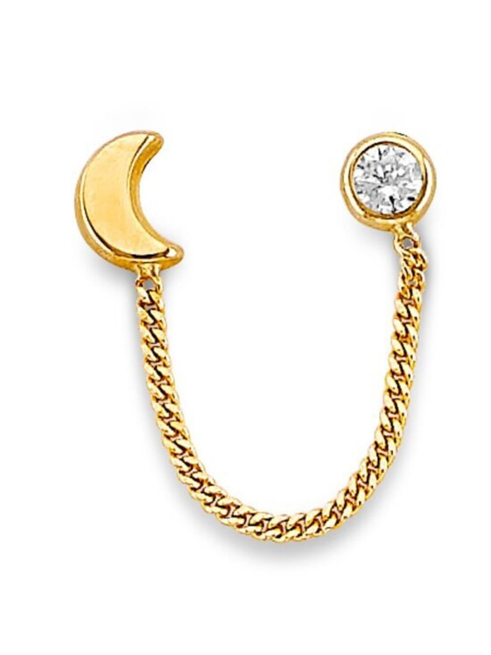 New 14K Yellow Gold Moon CZ Crawler Stud Earrings with Screw Back
